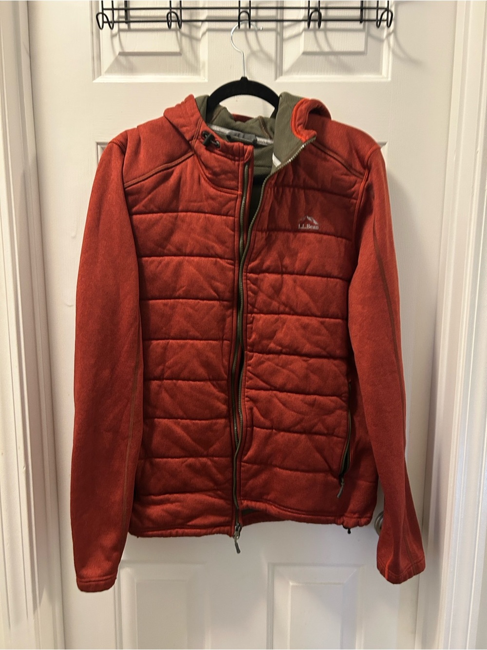L.L. Bean Men's Rust Red Quilted Puffer Jacket with Hood